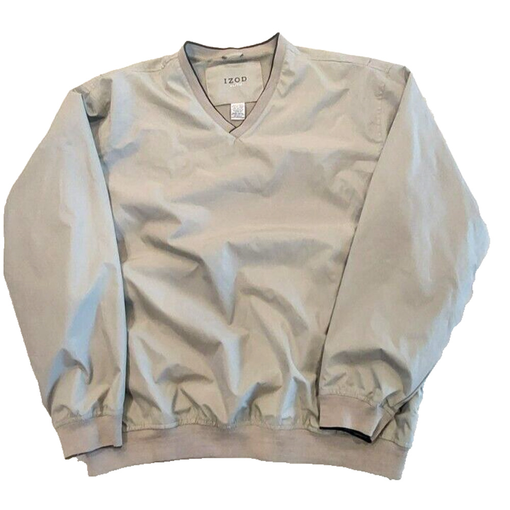 IZOD Golf V Neck Nylon Pullover Long sleeve Windbreaker Tan Jacket Men's Size XL